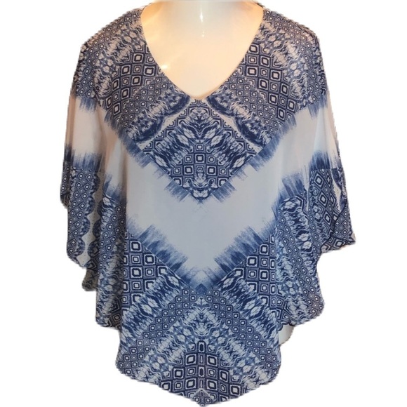SARA MICHELLE Petite Blue & White Flowing Blouse Size LP - Picture 1 of 8